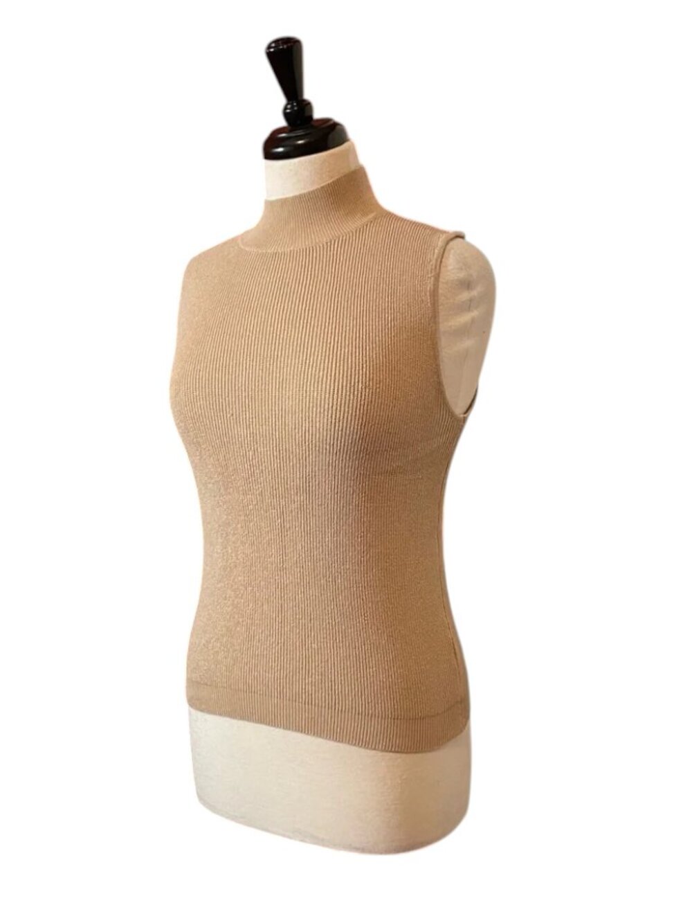Böhme Camel/Tan Ribbed Sleeveless Mock Neck Sweater Tank Top - Size M